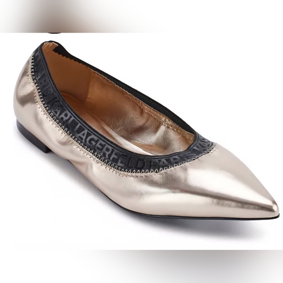 NWT Karl Lagerfeld Women's Gold Pointed Toe Ballet Flats ~7½ - Picture 1 of 7